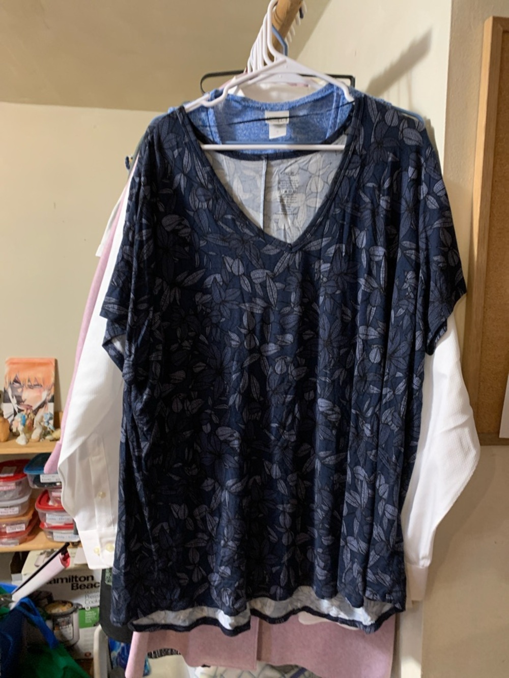 George Plus Heather Gray Top with Navy Trim. 3X